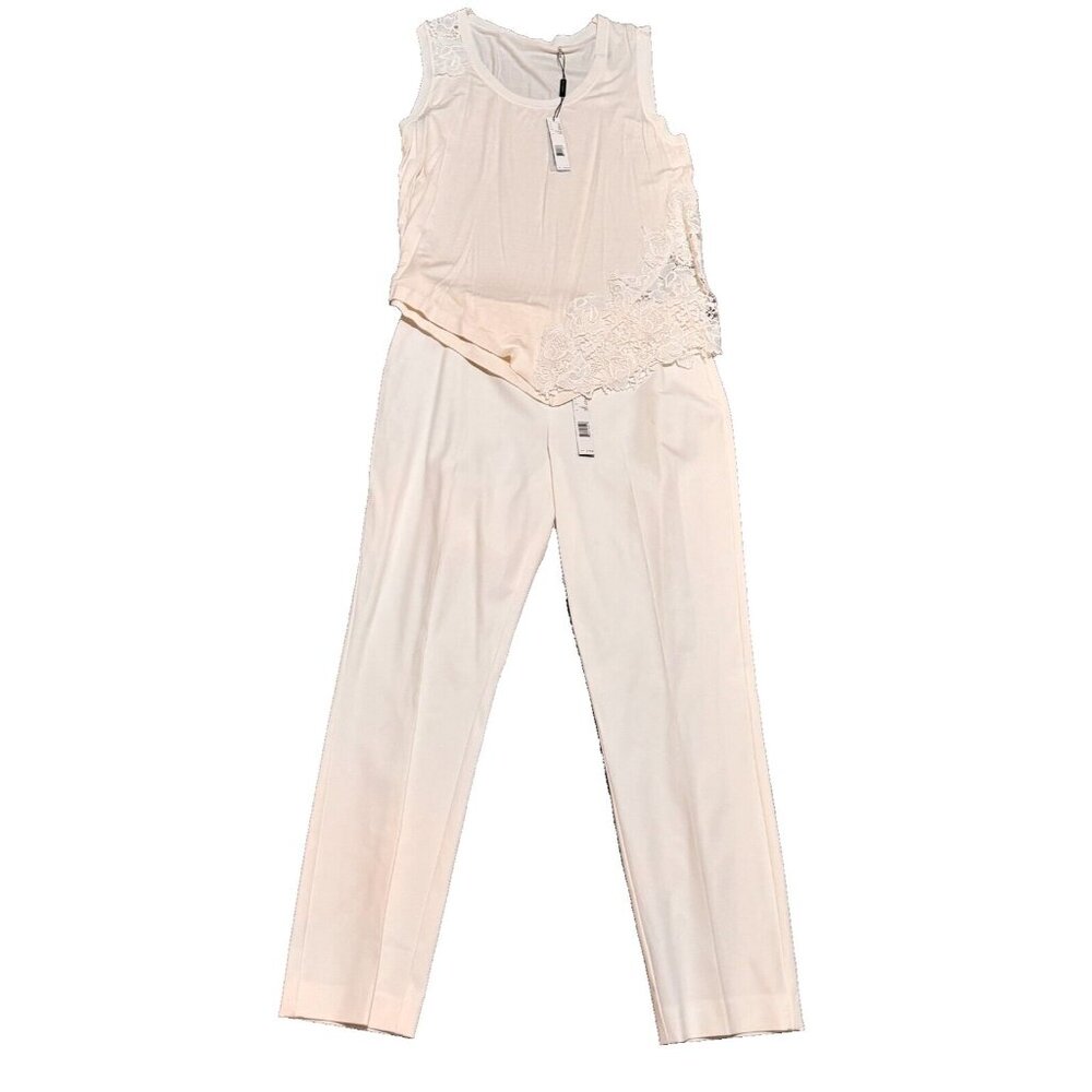 Elie Tahari white Pants & shirt w laces outfit Size 14 top & trousers $376- New